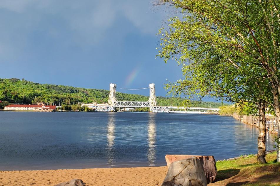 Bay view of the Hancock bridge in Houghton, Michigan